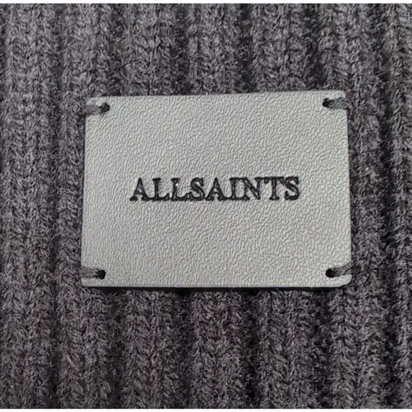 ALL SAINTS Travelling Rib Cuff Beanie Hat Unisex Adult Logo Cinder Black NEW NWT - Picture 3 of 7